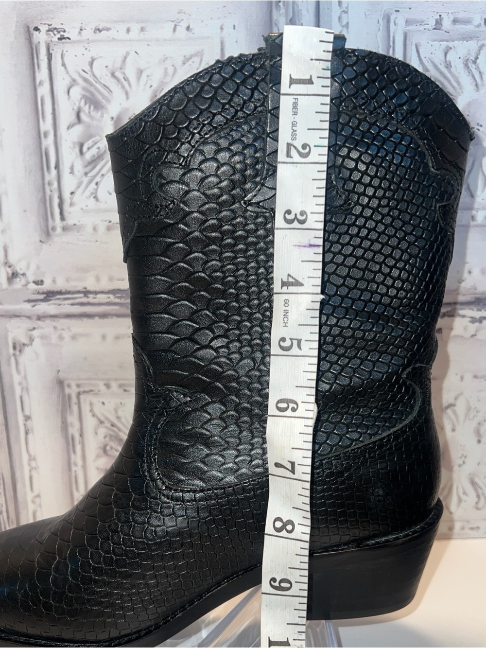 NIB Crown Vintage Black Snakeskin Embossed Leather Cowboy Boots - Women's 8 - Picture 9 of 16